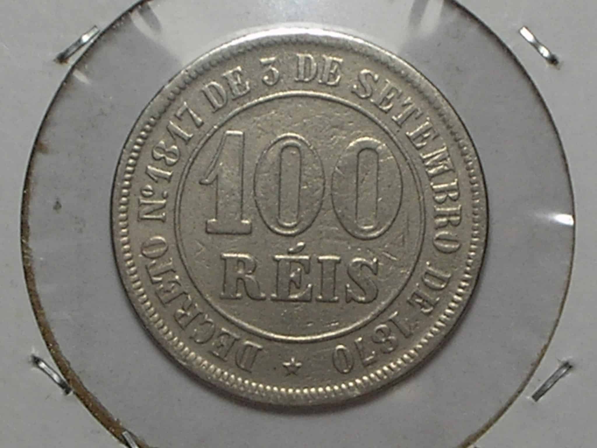 | Casa do Colecionador 100 Réis - 1880 / Data rara / Moeda com todo alto relevo e data perfeitos / Ni