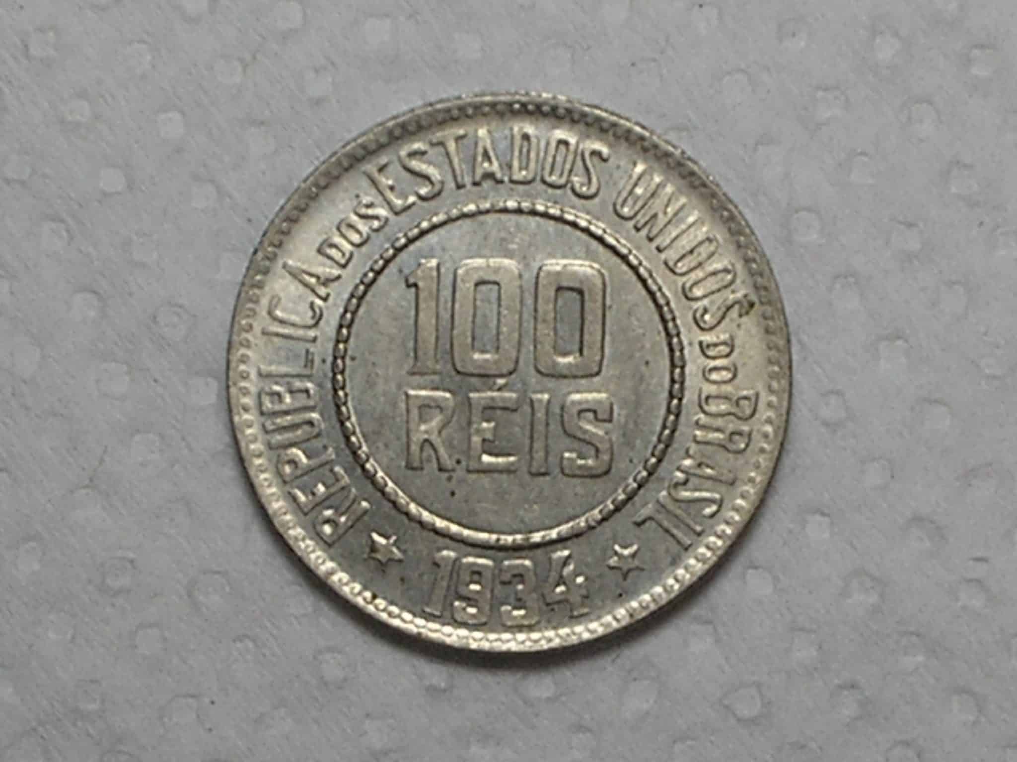 | Casa do Colecionador 100 Réis - 1934 / Niquel / Flor de cunho / m430