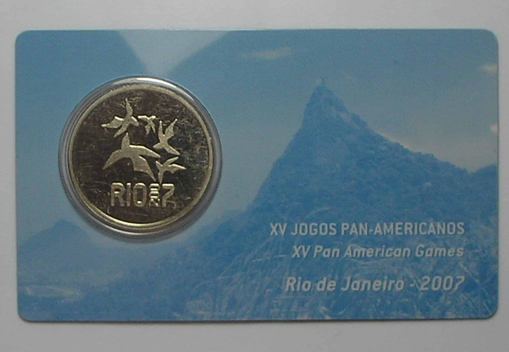 2 Reais - 2007 "" XV Jogos Pan americanos -==- Cartela Original do Banco central / Cupro e Níquel - Flor de Cunho
