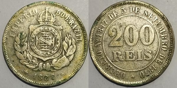 | Casa do Colecionador 200 Reis Cu Niq Liso 1884