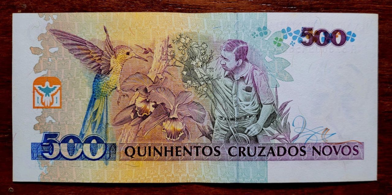 | Casa do Colecionador 500 (Quinhentos Cruzados Novos) com Carimbo de 500 Cruzeiros - Cédula C213 SOB+ (Ano 1990)