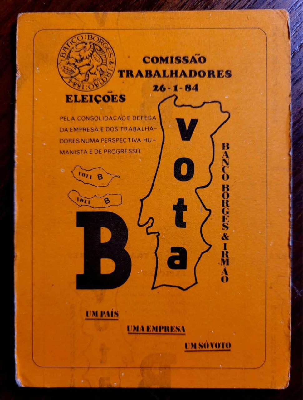 | Casa do Colecionador Calendário de Bolso (Tema Política) Banco Borges e Irmão - Comissão Trabalhadores - Ano 1984