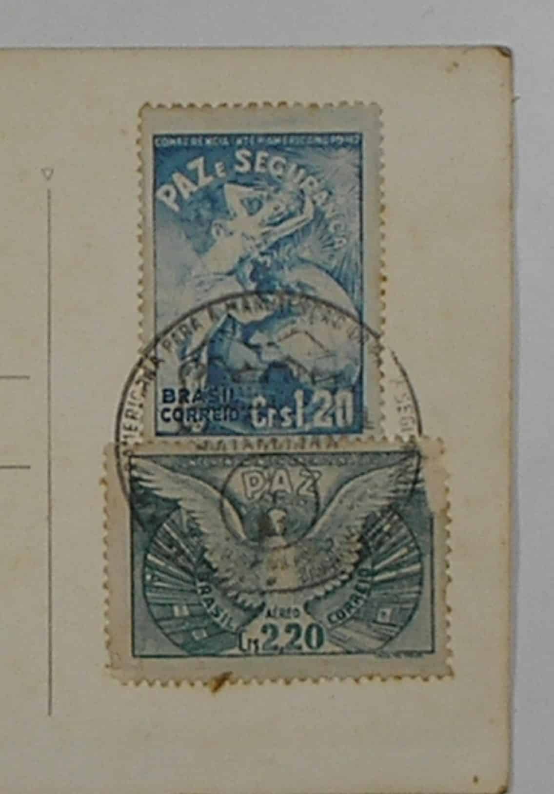 | Casa do Colecionador Cartão Postal do Hotel Quitandinha / Datado 01/09/1947 - Petrópolis / com dois selos e carimbo impresso datado