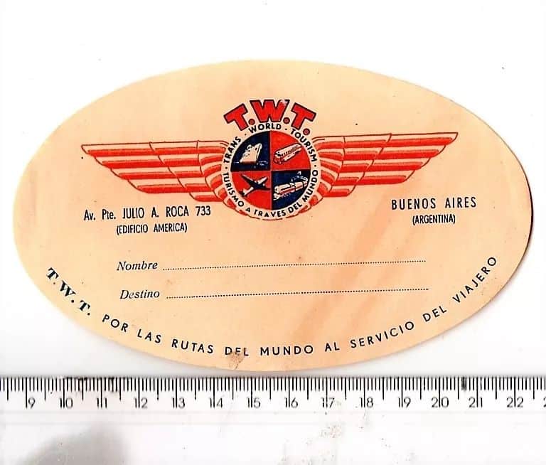 | Casa do Colecionador Etiqueta De Bagagem / Mala Trans World Tourism - Argentina - Anos 60