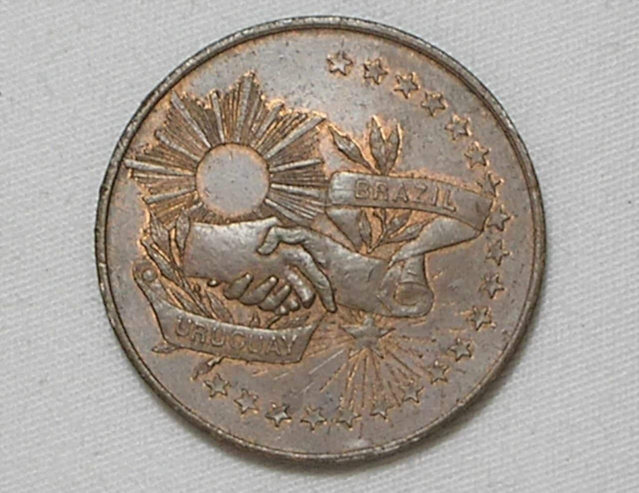| Casa do Colecionador Medalha aliança Brasil e Uruguay - 1894 // Em Homenagem a comissão Militar // 40mm - Bronze
