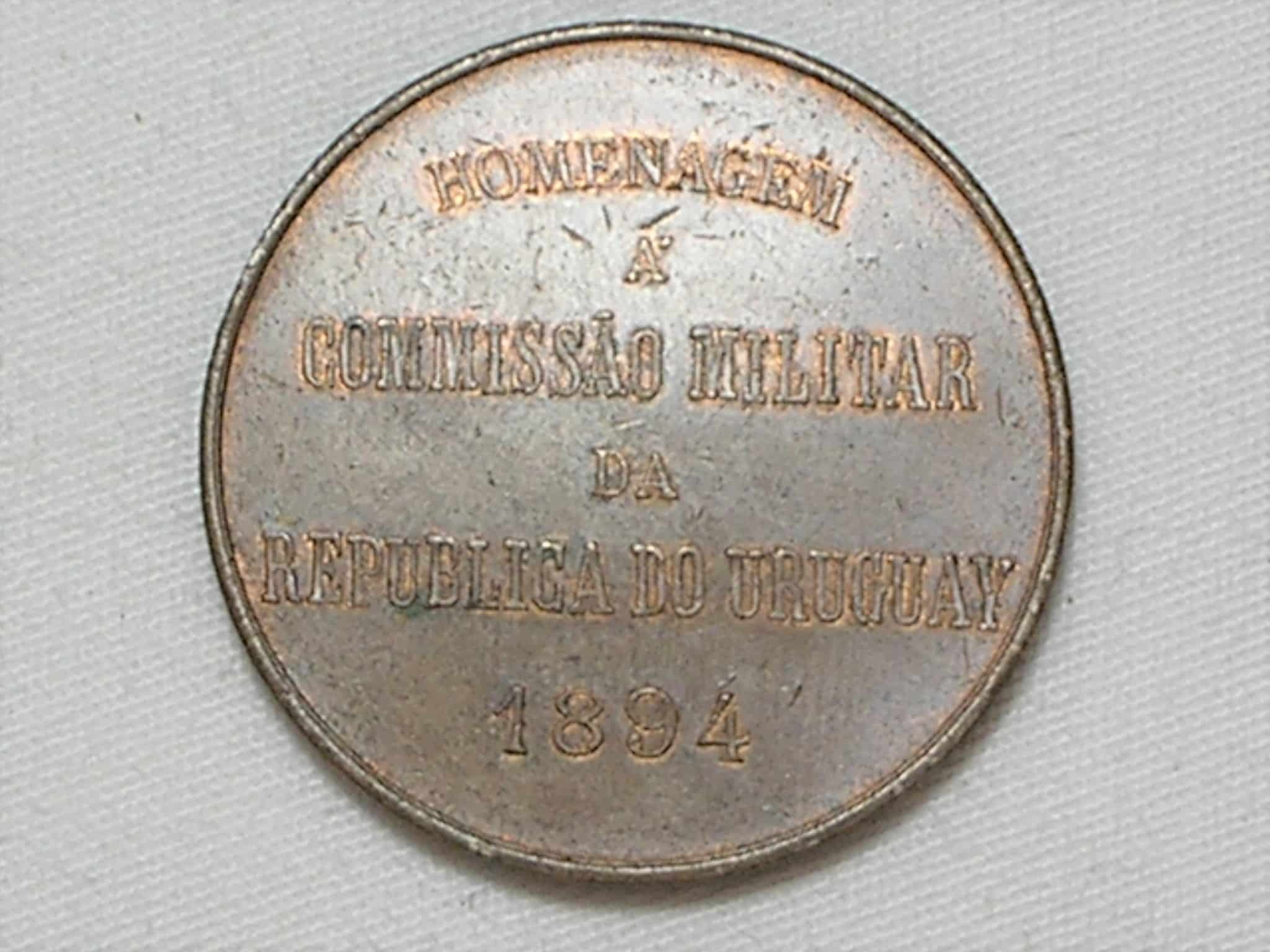 | Casa do Colecionador Medalha aliança Brasil e Uruguay - 1894 // Em Homenagem a comissão Militar // 40mm - Bronze