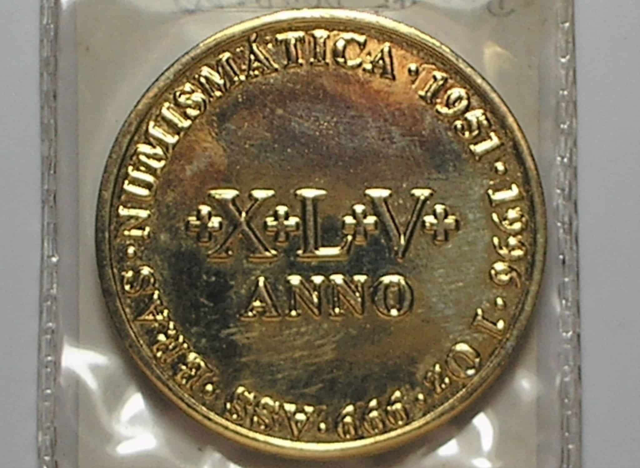 | Casa do Colecionador Medalha Importante de Julius Meili - pai da Numismática, do II Encontro Internacional de Numismática no Rio de Janeiro, no Htl Novo Mundo em 1996, 1 Onça Bronze dourado, Flor de cunho / Exemplar raro