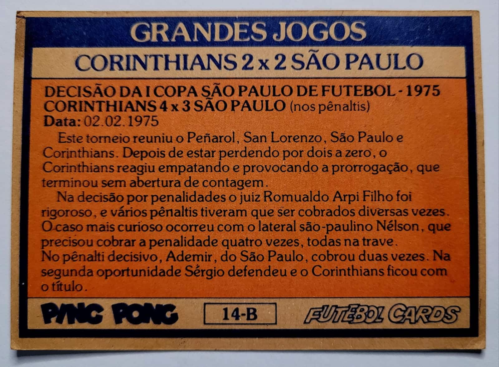 | Casa do Colecionador Ping Pong Futebol Cards - Grandes Jogos Nº 14-B (Corinthians 2 X 2 São Paulo)