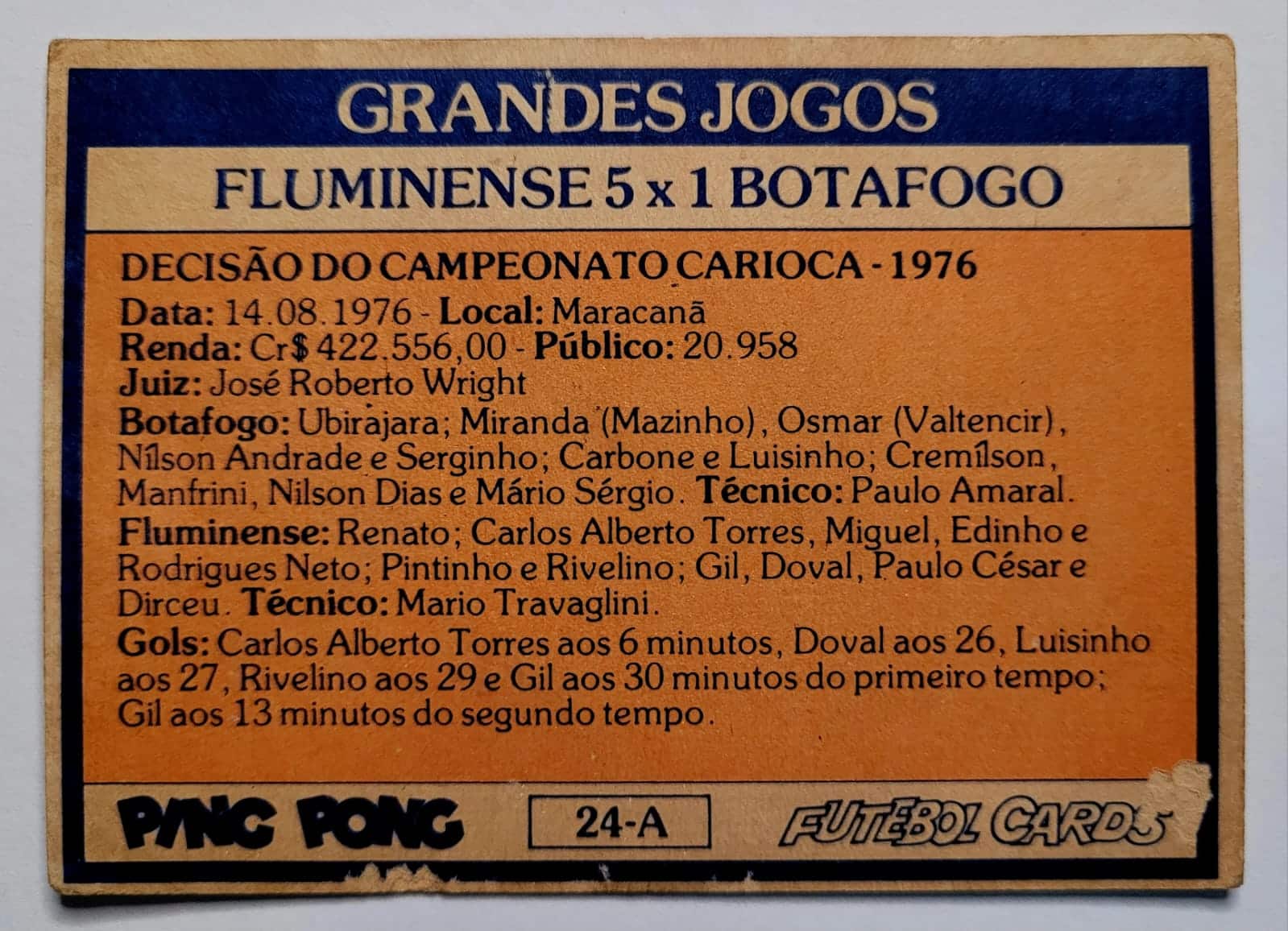 | Casa do Colecionador Ping Pong Futebol Cards - Grandes Jogos Nº 24-A (Fluminense 5 X 1 Botafogo)