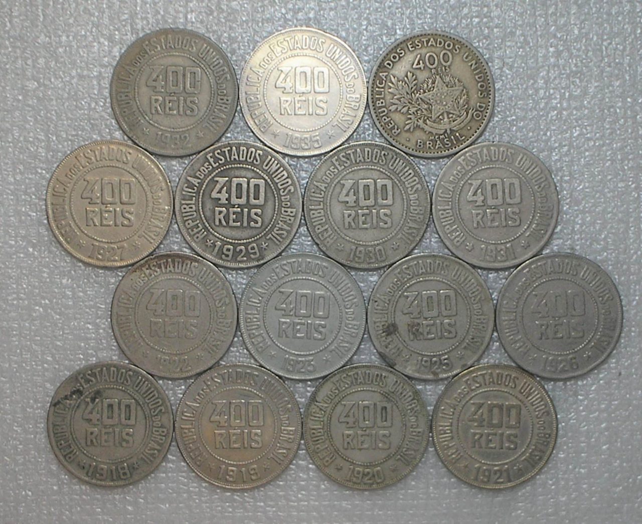 | Casa do Colecionador Série completa de 400 Réis de 1901 até 1935 / Níquel / 15 moedas = datas na descrição do anúncio