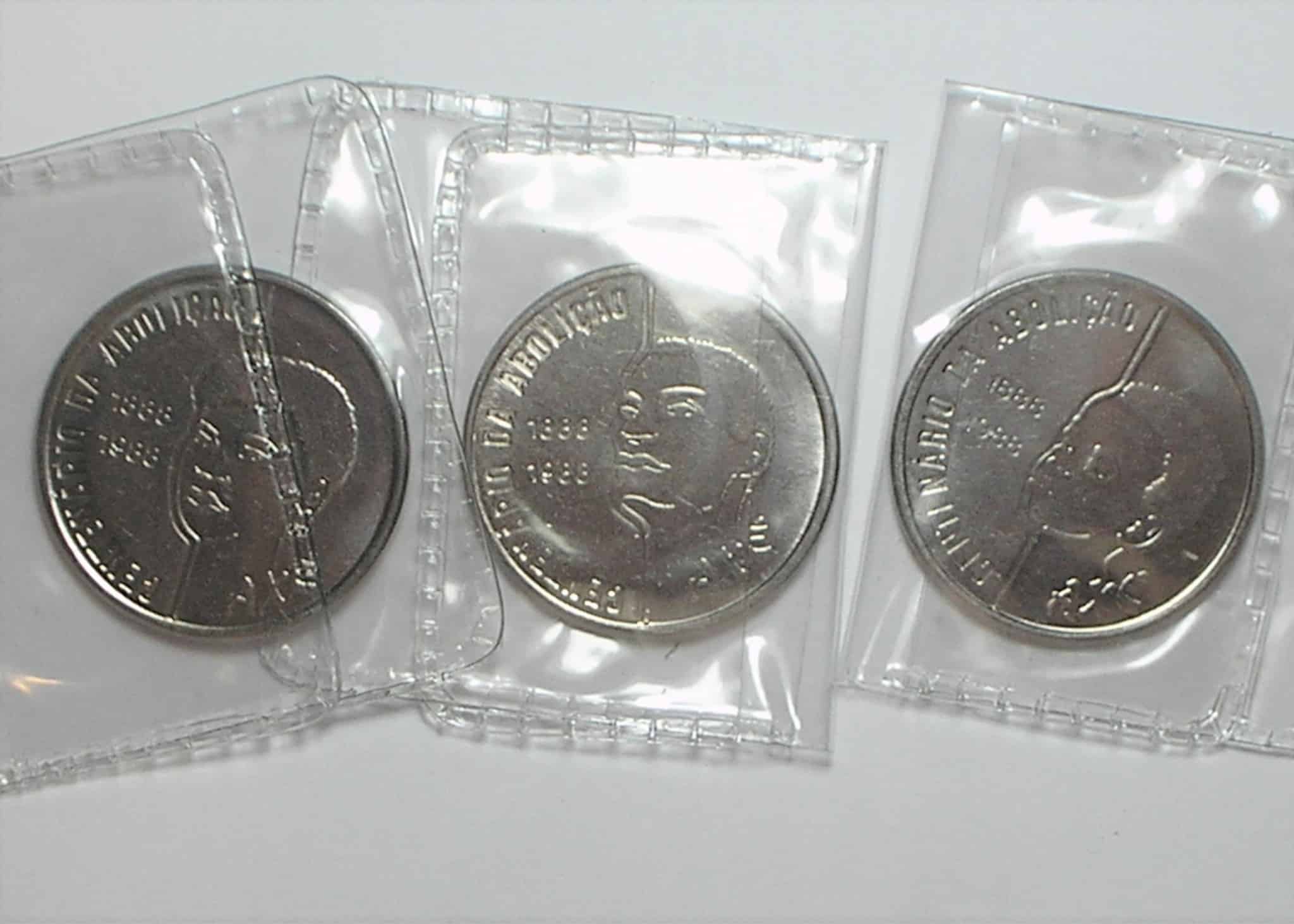 | Casa do Colecionador Set de Cruzados Axé Cent. Abolição com 3 peças - 100 Cruz. 1988 / Flor de Cunho