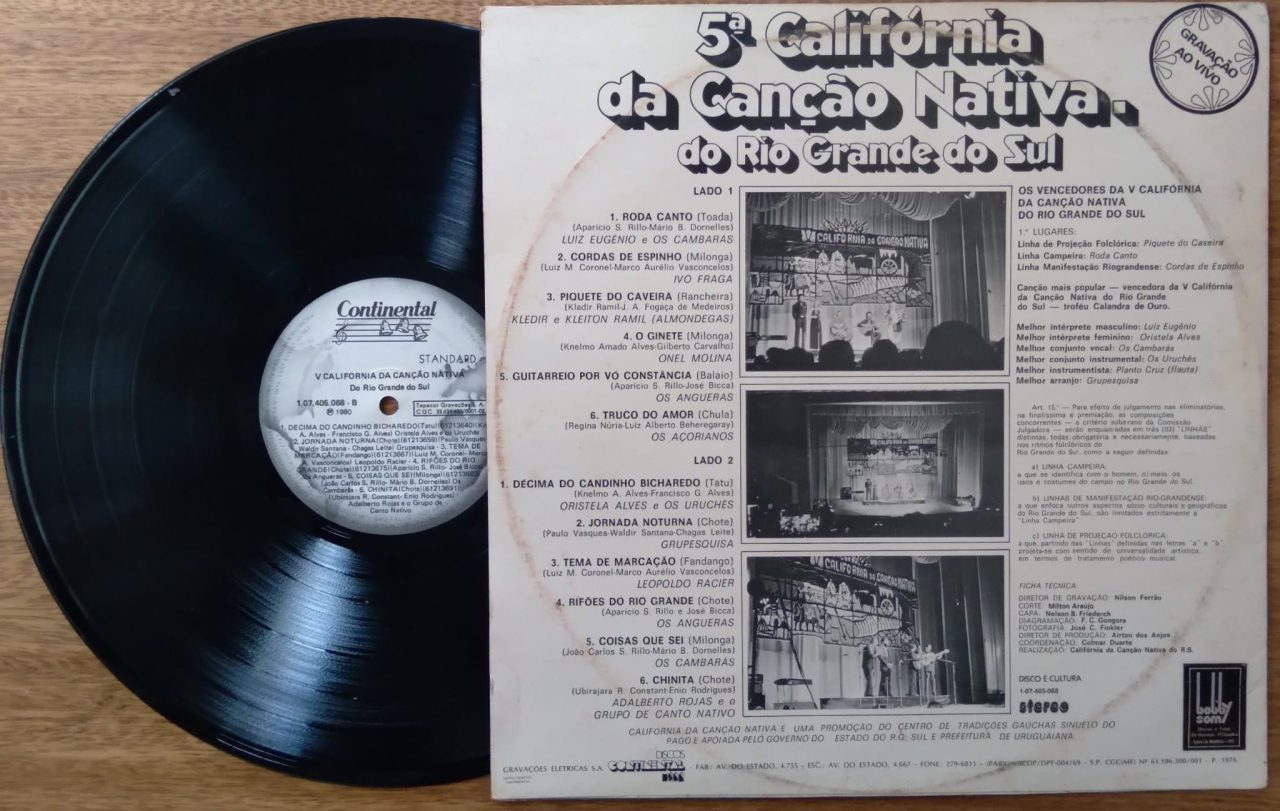 | Casa do Colecionador Vinil lp 5^ Califórnia da Canção Nativa Folclore RS. Os Cambarás Almôndegas Ivo Fraga.