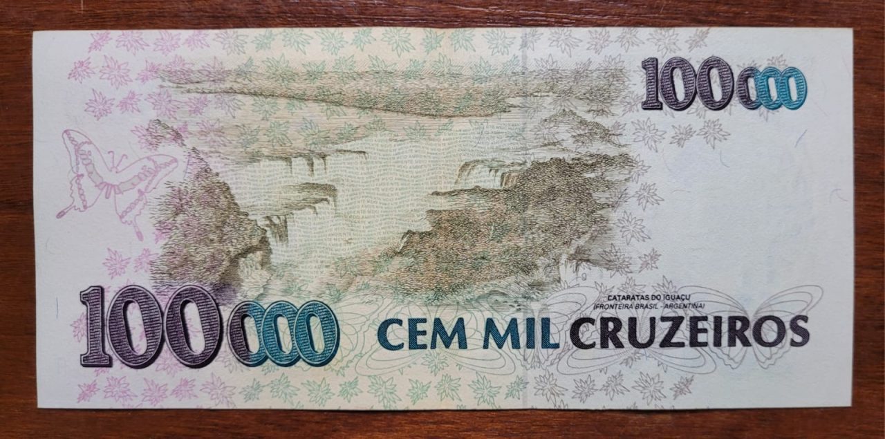 | Casa do Colecionador 100.000 (Cem Mil Cruzeiros) com Carimbo de 100 Cruzeiros Reais - Cédula C235 SOB (Ano 1993)
