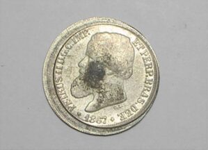 " 200 Réis - 1867 Petrus II - Moeda com Anomalia De Cunho, Falta De Corte, erro - Prata / Diâmetro 20mm maior que uma moeda normal 18,5mm/ Rara