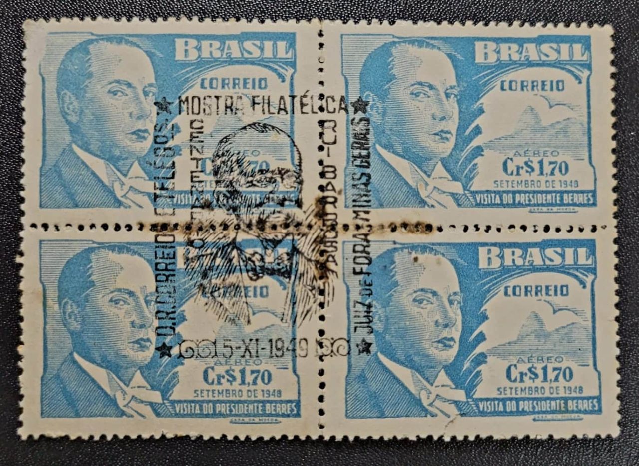 | Casa do Colecionador Aéreos - RHM A068 (Quadra com Carimbo CBC) Visita do Presidente Luiz Battle Berres do Uruguai - 02/09/1948 (Selos do Brasil)