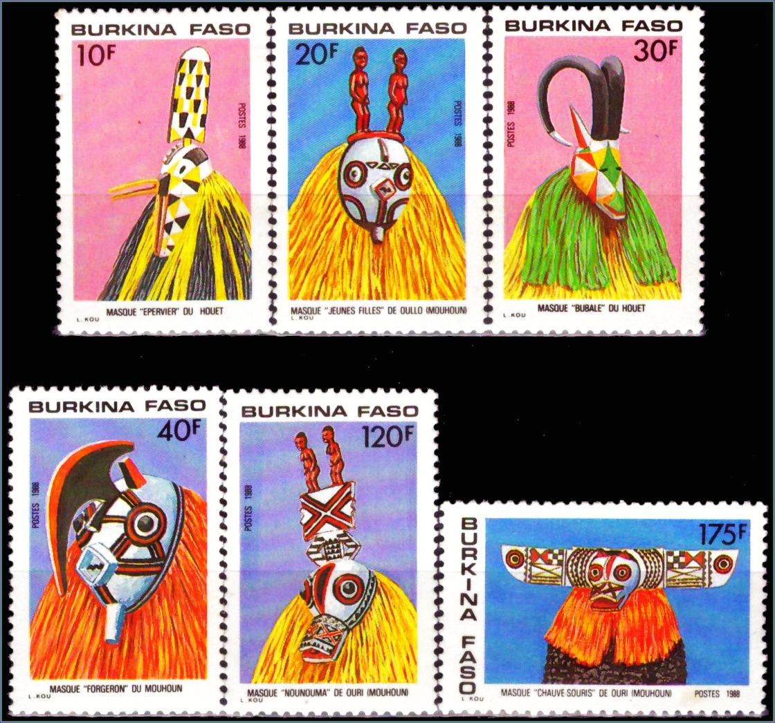 | Casa do Colecionador Burkina Faso - Máscaras - 1988 - S/Completa