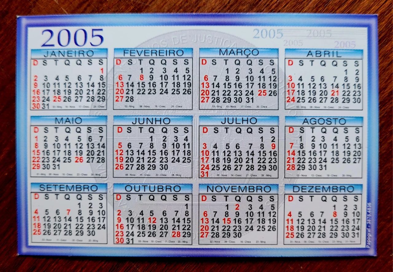 | Casa do Colecionador Calendário de Bolso (Tema Propaganda) Associação dos Serventuários de Justiça dos Cartórios Oficializados - São Paulo/SP - Ano 2005