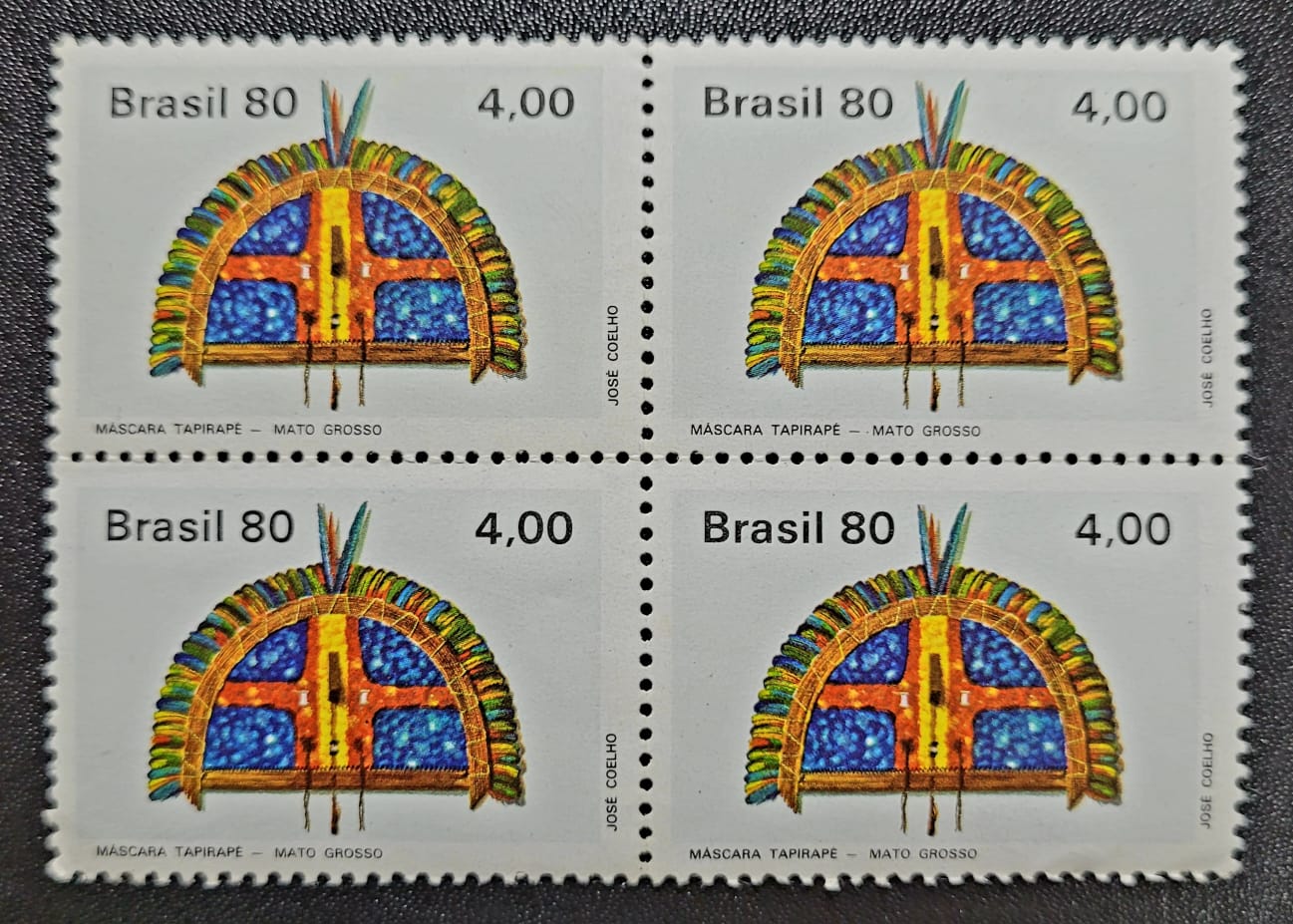| Casa do Colecionador Comemorativos - RHM C1138 (Quadra) Arte Indígena - Máscara Tapirapé - 18/04/1980 (Selos do Brasil)
