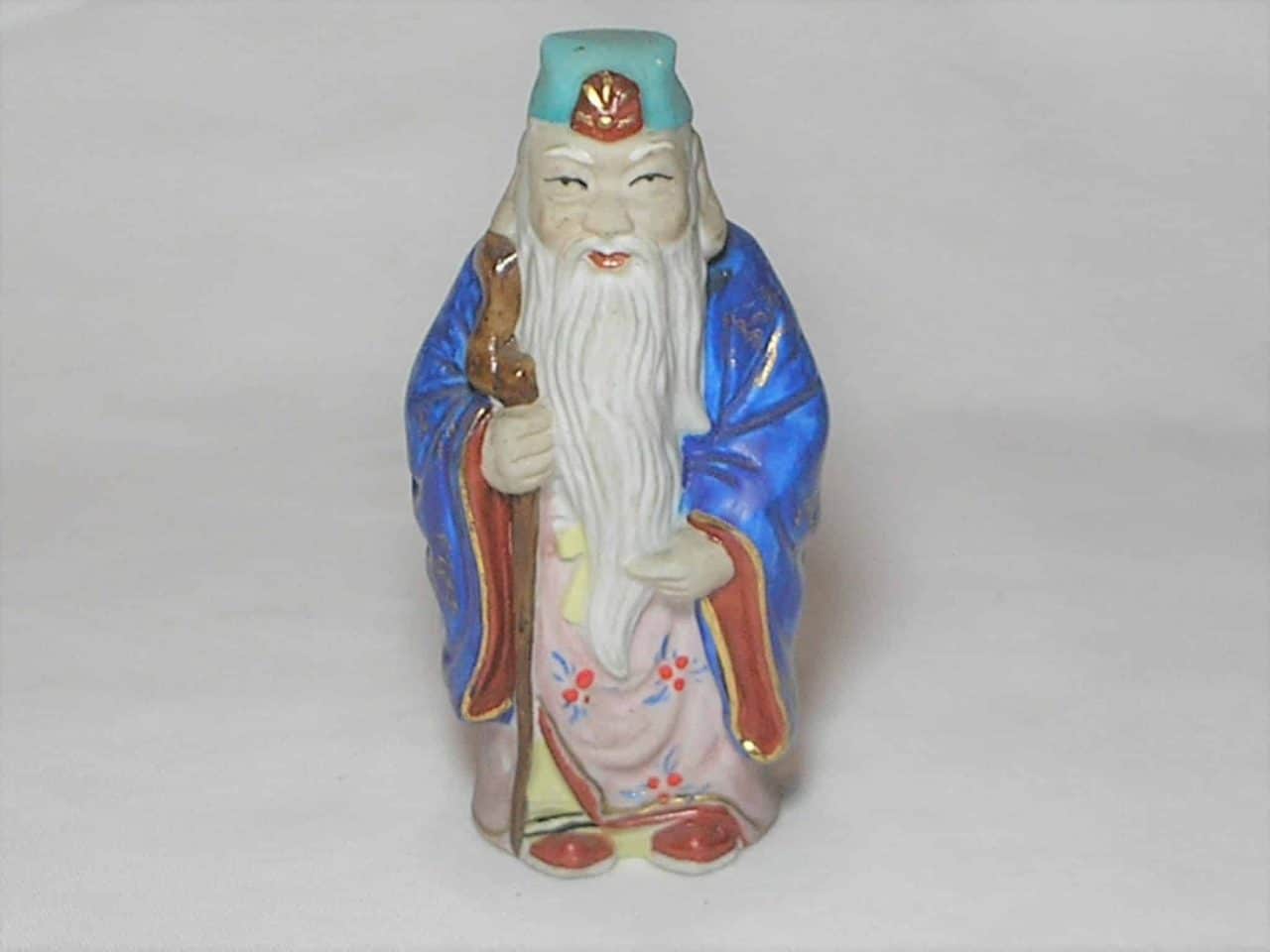 | Casa do Colecionador Escultura em porcelana policromada fosca e brilhante - Chines mestre - Sábio