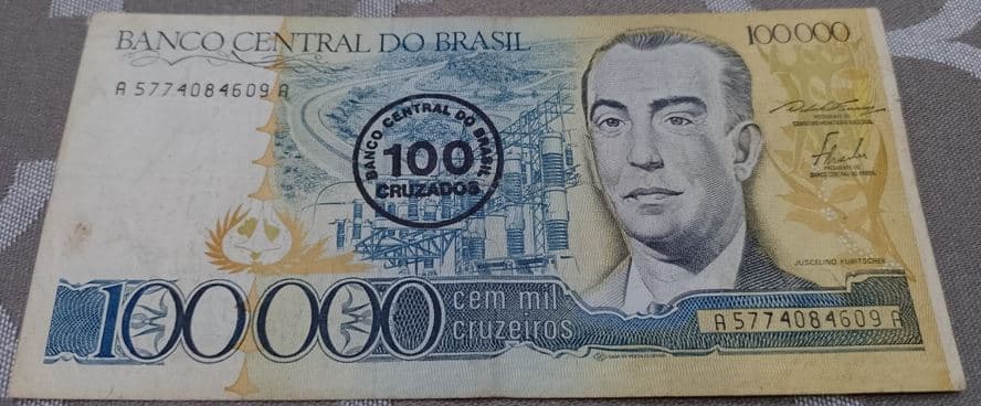 100 Mil Cruzeiros Com Carimbo de 100 Cruzados