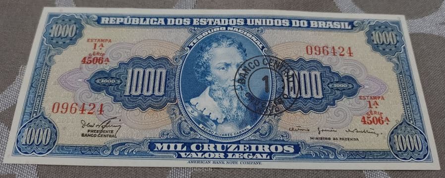1000 Cruzeiros Com Carimbo de 1 Cruzeiro Novo