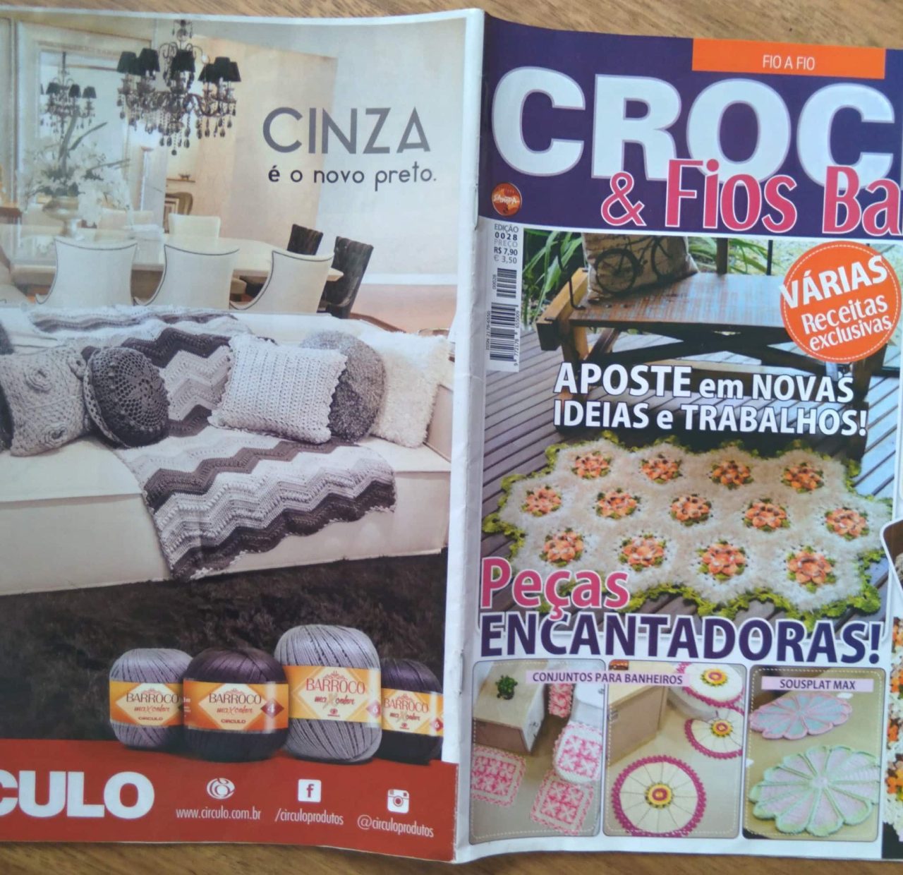| Casa do Colecionador 27g Revista Fio a fio Croche e Fios Barroco 28. Jogo de cozinha Almofada.