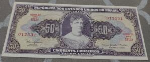 50 Cruzeiros Com Carimbo de 5 centavos