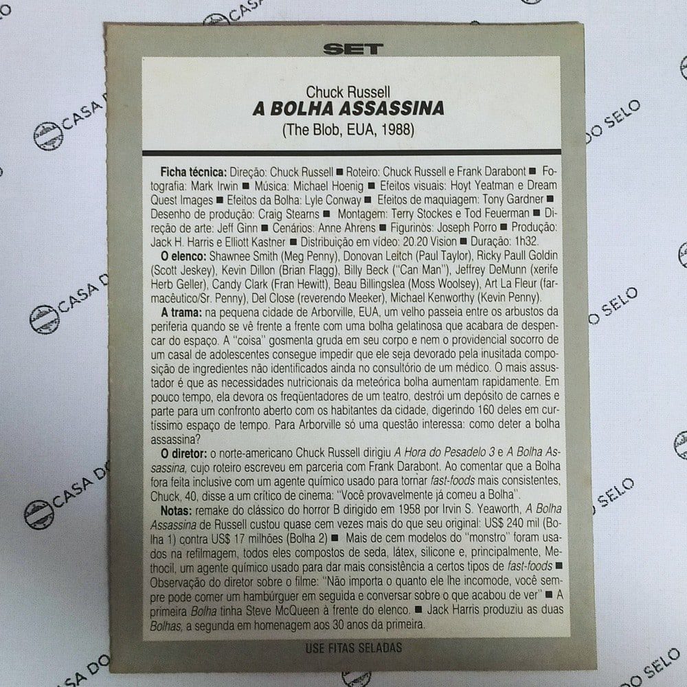 | Casa do Colecionador A Bolha Assassina (1988) - Ficha Técnica - SET-149