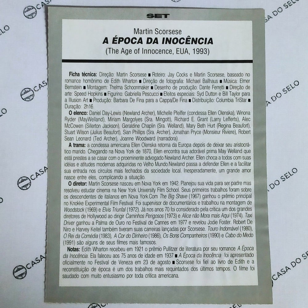 | Casa do Colecionador A Época Da Inocência (1993) - Ficha Técnica - SET-266