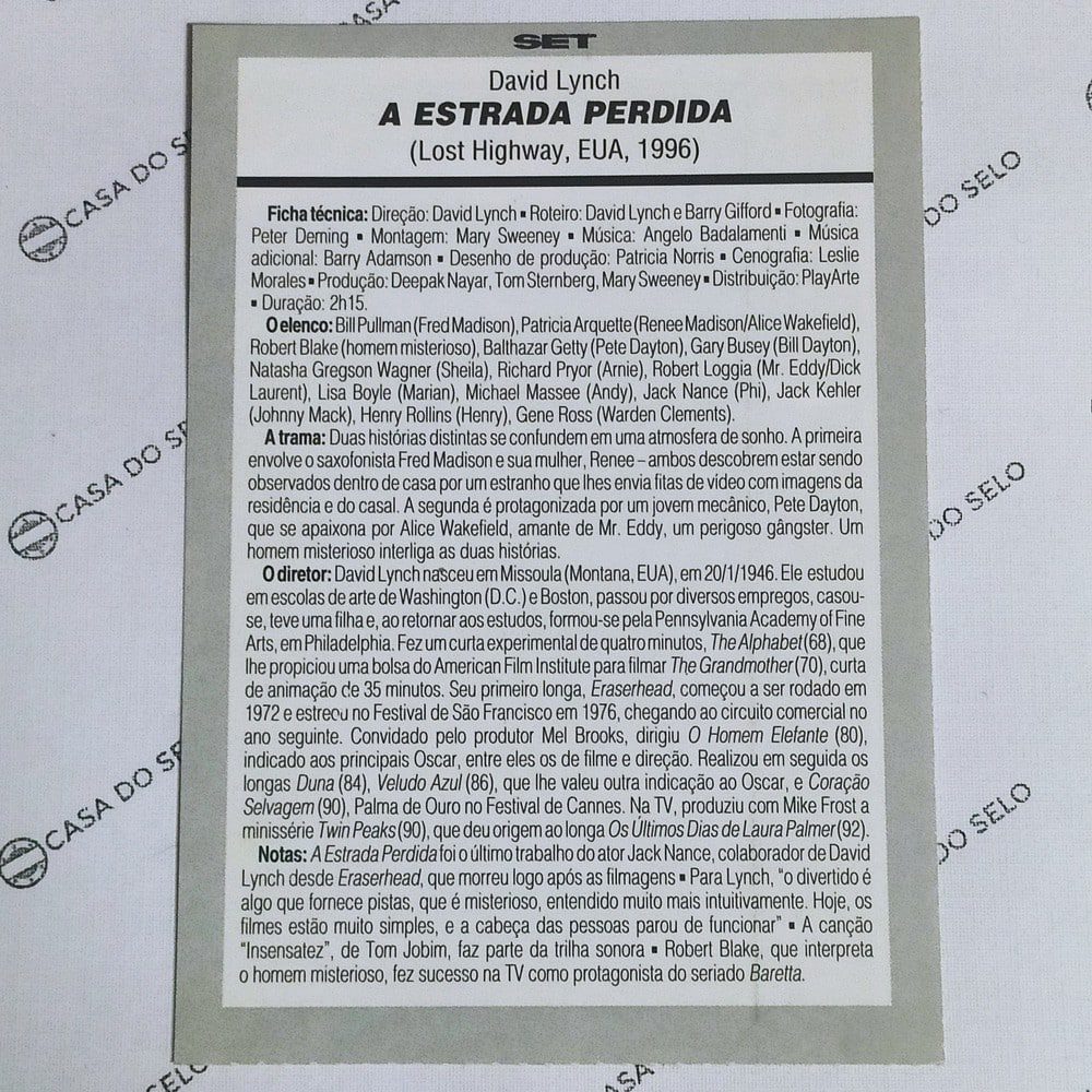 | Casa do Colecionador A Estrada Perdida (1996) - Ficha Técnica - SET-376