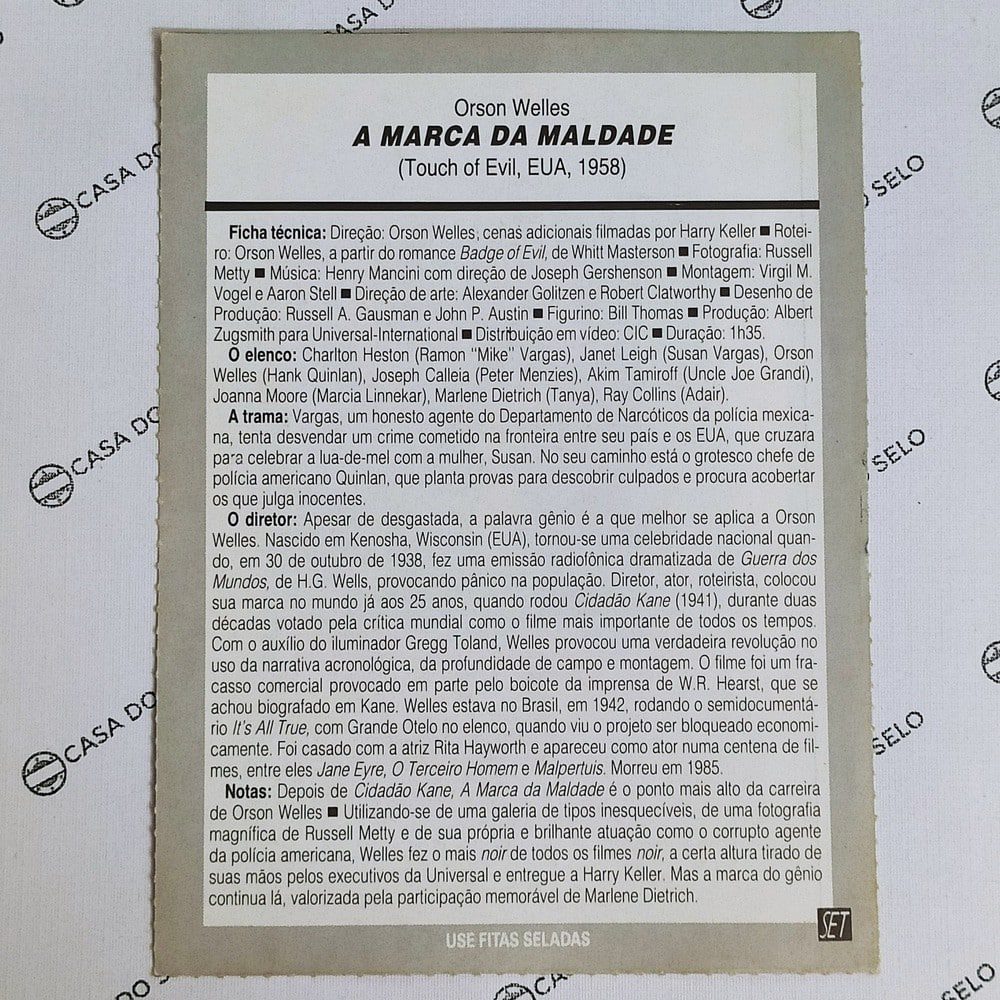 | Casa do Colecionador A Marca Da Maldade (1958) - Ficha Técnica - SET-048