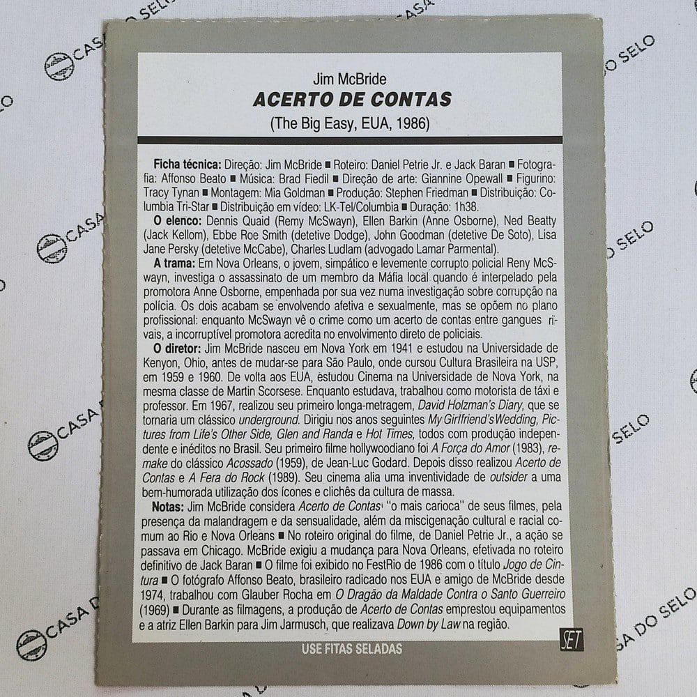 | Casa do Colecionador Acerto De Contas (1986) - Ficha Técnica - SET-129