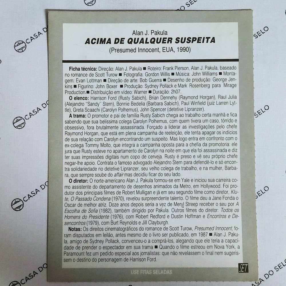| Casa do Colecionador Acima De Qualquer Suspeita (1990) - Ficha Técnica - SET-183