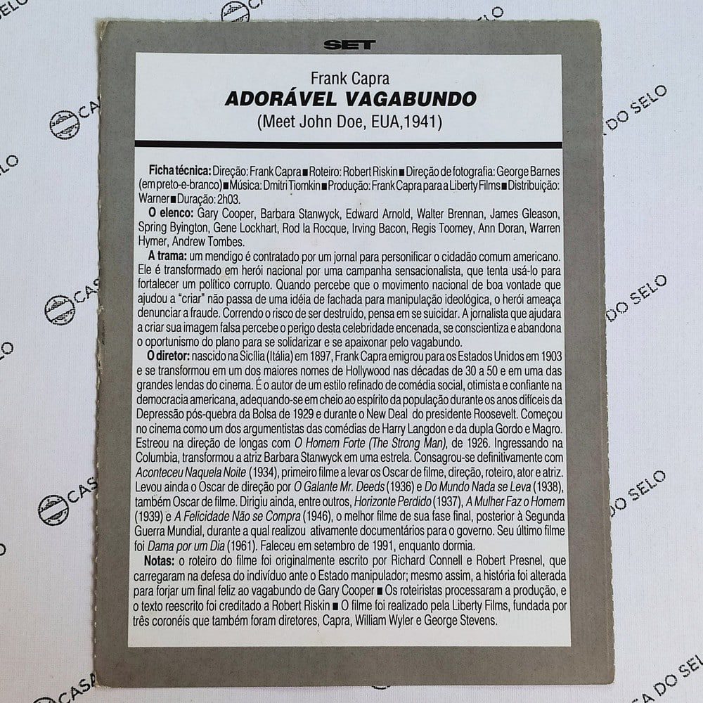 | Casa do Colecionador Adorável Vagabundo (1941) - Ficha Técnica - SET-021