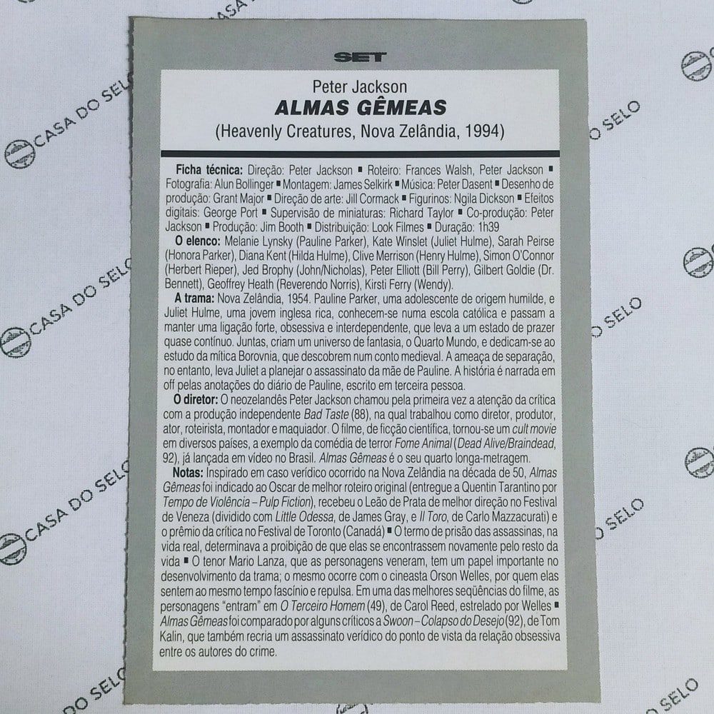 | Casa do Colecionador Almas Gêmeas (1994) - Ficha Técnica - SET-315