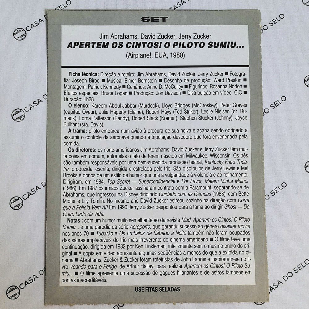 | Casa do Colecionador Apertem Os Cintos! O Piloto Sumiu (1980) - Ficha Técnica - SET-107