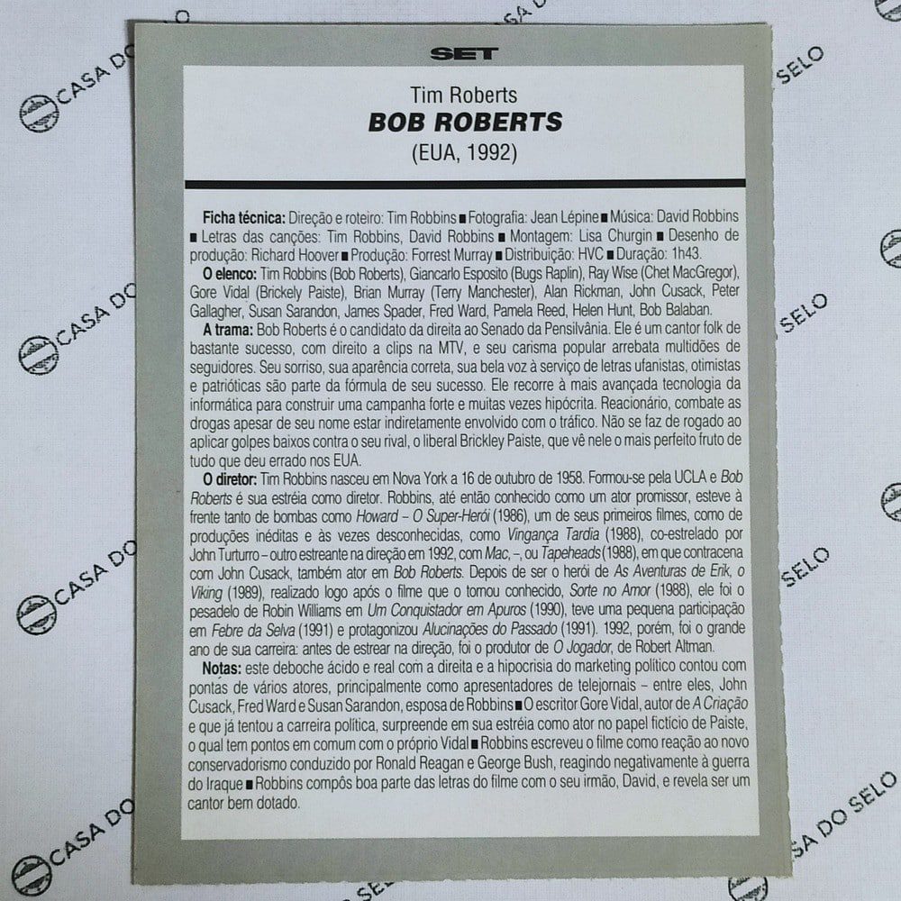 | Casa do Colecionador Bob Roberts (1992) - Ficha Técnica - SET-259