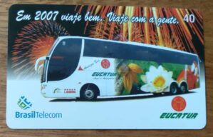 Cartão telefone Brasil Telecom BT 2006. Mídia ônibus Eucatur ano novo. Tir ICE 256500.