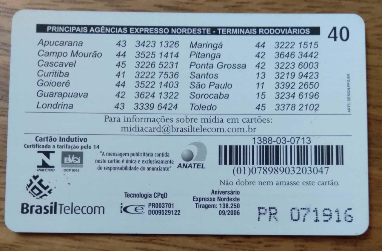 | Casa do Colecionador Cartão telefone Brasil Telecom BT 2006. Mídia ônibus Expresso Nordeste. Tir ICE 138250.