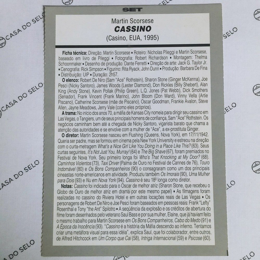 | Casa do Colecionador Cassino (1995) - Ficha Técnica - SET-365