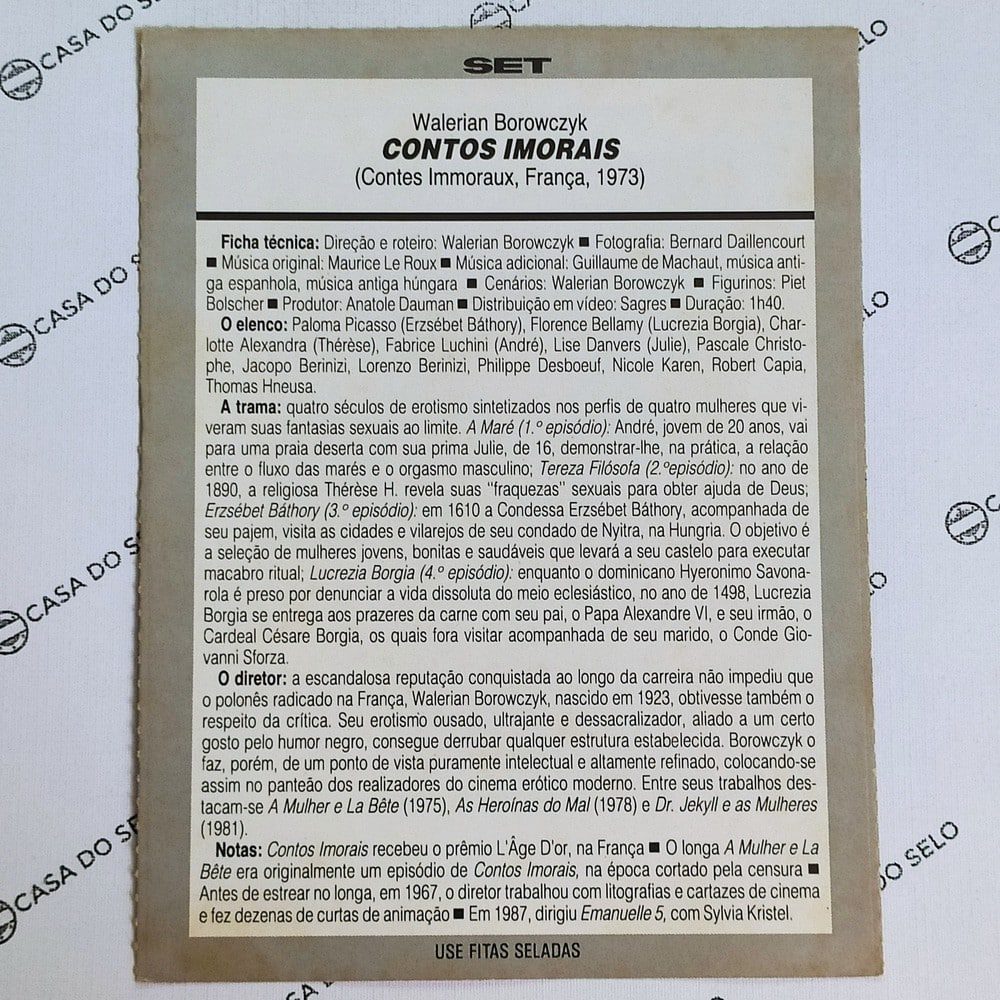 | Casa do Colecionador Contos Imorais (1973) - Ficha Técnica - SET-084