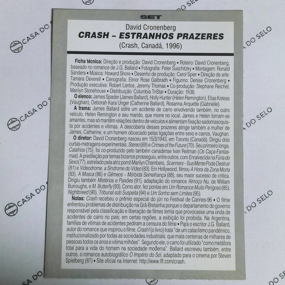 | Casa do Colecionador Crash - Estranhos Prazeres (1996) - Ficha Técnica - SET-391