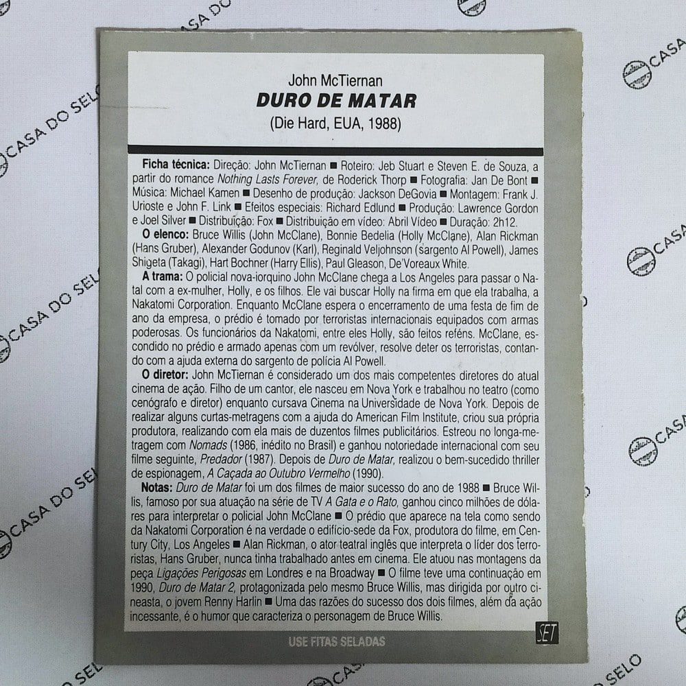 | Casa do Colecionador Duro De Matar (1988) - Ficha Técnica - SET-150