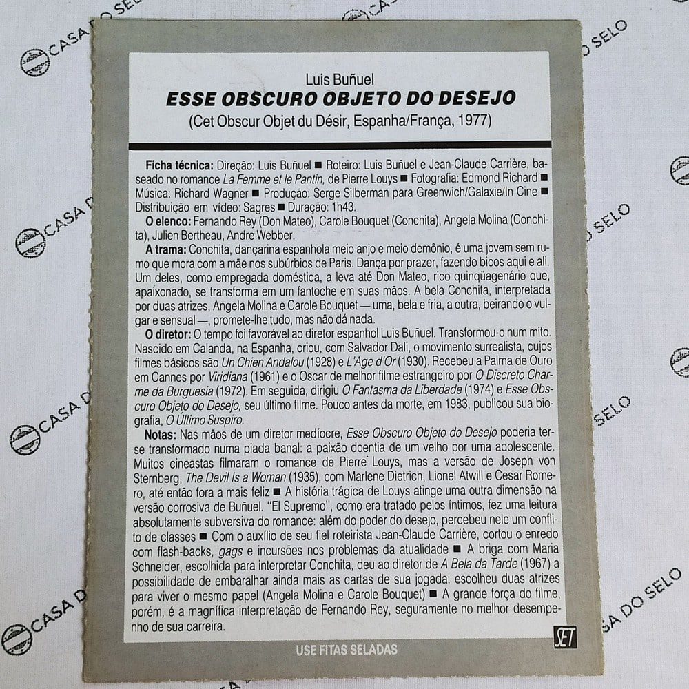 | Casa do Colecionador Esse Obscuro Objeto Do Desejo (1977) - Ficha Técnica - SET-096