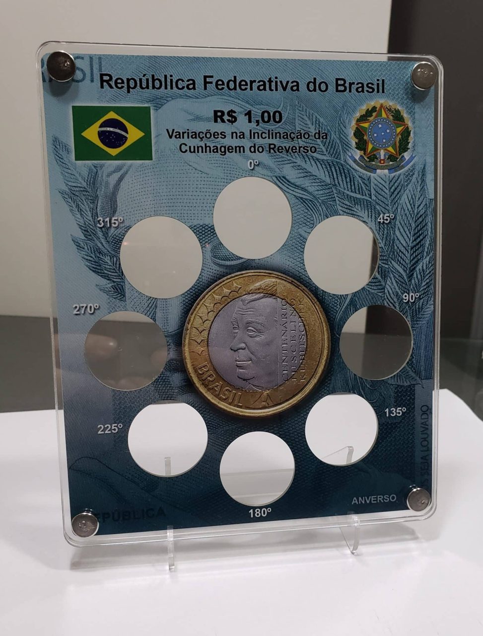 Expositor de luxo em Acrilico para moedas Reverso de 1 Real do JK