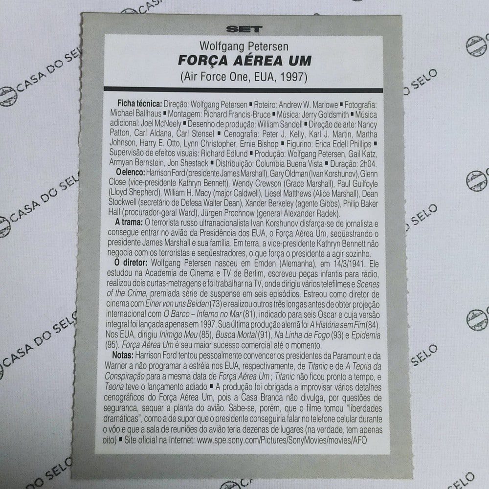 | Casa do Colecionador Força Aérea Um (1997) - Ficha Técnica - SET-406