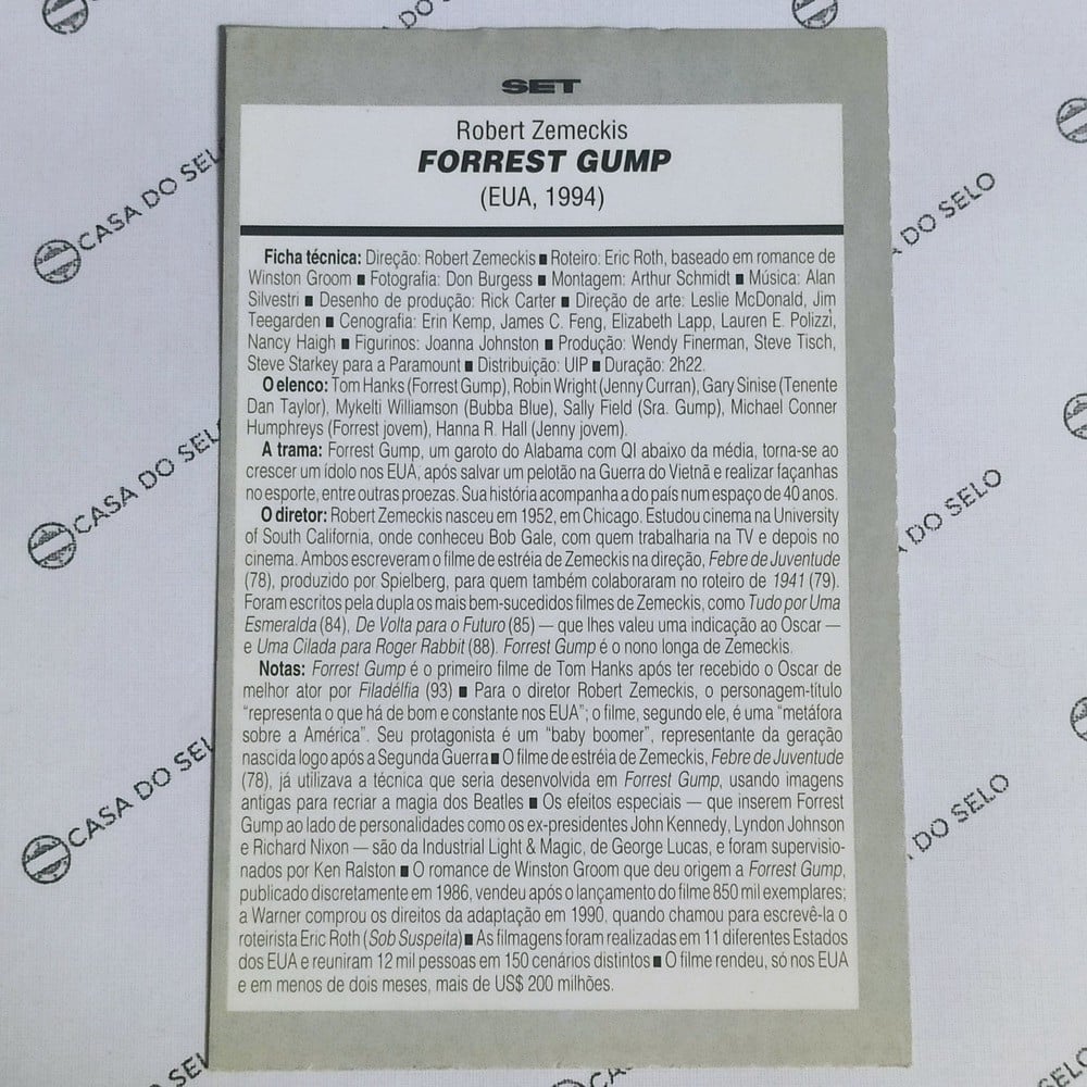 | Casa do Colecionador Forrest Gump (1994) - Ficha Técnica - SET-314