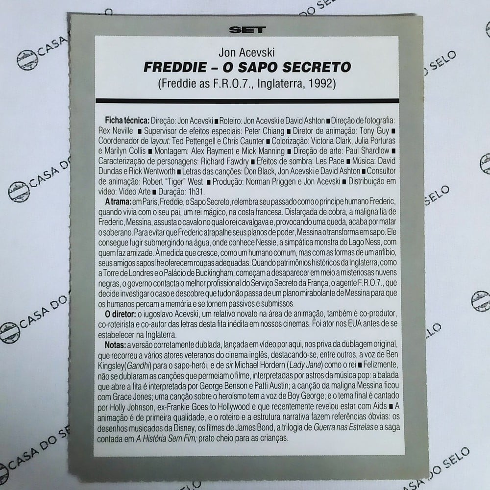| Casa do Colecionador Freddie - O Sapo Secreto (1992) - Ficha Técnica - SET-262