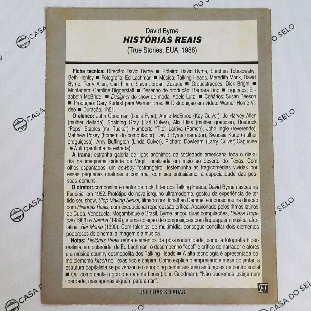 | Casa do Colecionador Histórias Reais (1986) - Ficha Técnica - SET-126