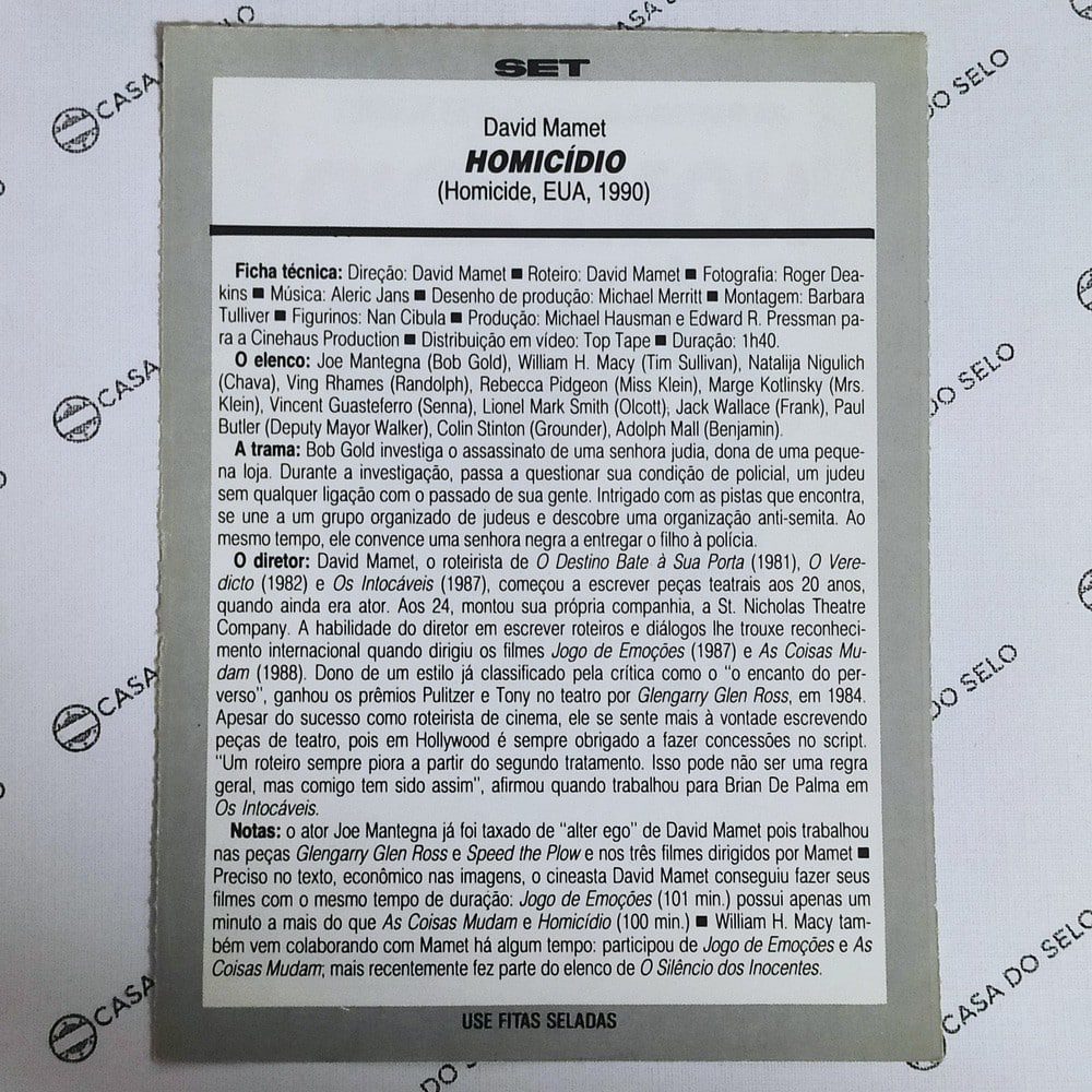 | Casa do Colecionador Homicídio (1990) - Ficha Técnica - SET-174